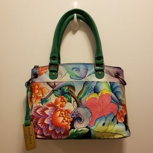 Anuschka Handpainted Tote Whimsical Garden